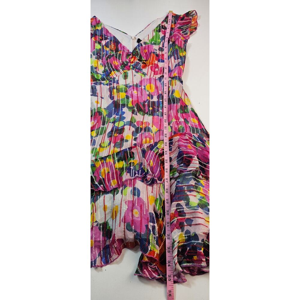 Saloni catia silk blend floral colorful asymmetric hem ruffle summer dress 2 US - Picture 7 of 10
